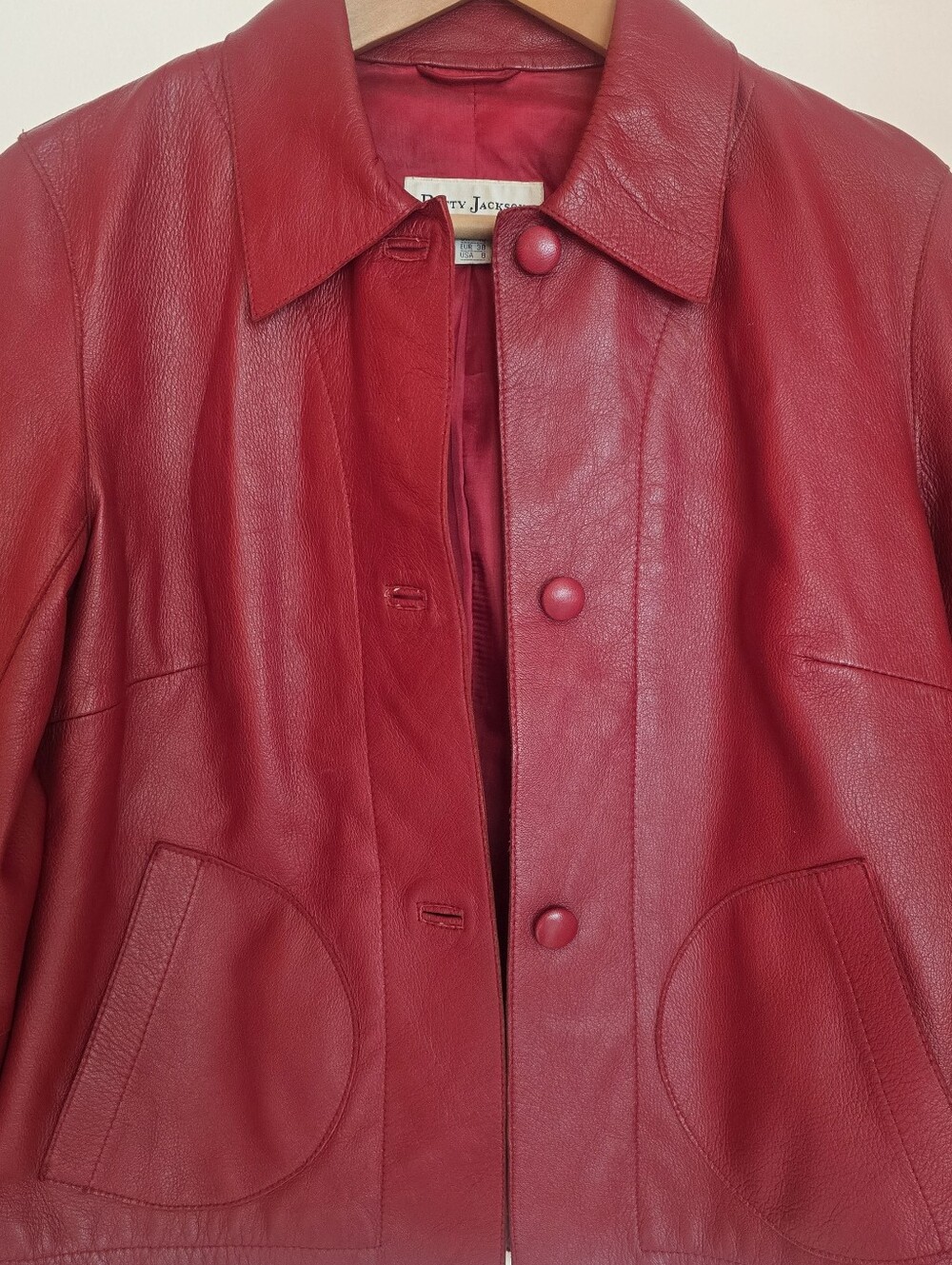 Vintage 90's Betty Jackson London DARK RED Leater Jacjet. Sz 8